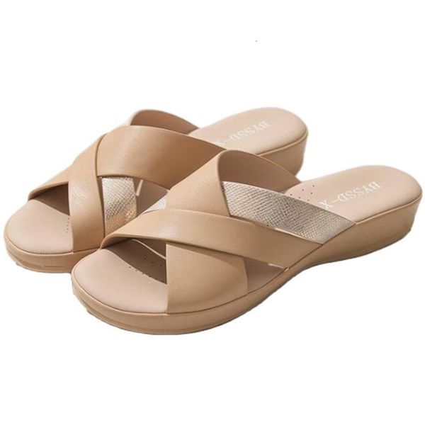 

slippers women summer comfortable cross wedges beach casual shoes for plus size ladies sandals qq378 4lui, Black