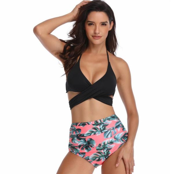 

two-piece suits swimwear women high waist beachwear triangle bikini swimsuits women's swimsuit printed split suit