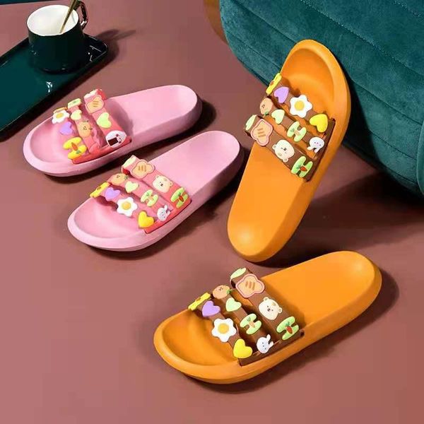 

summer slippers cute cartoon fruits slides home indoor non-slip soft thick soled sandals women men couples bathe shoes, Black