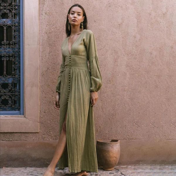 

casual dresses 2021 fashion women elegant single breasted autumn maxi dress long sleeve button up loose birthday beachwear outfits, Black;gray