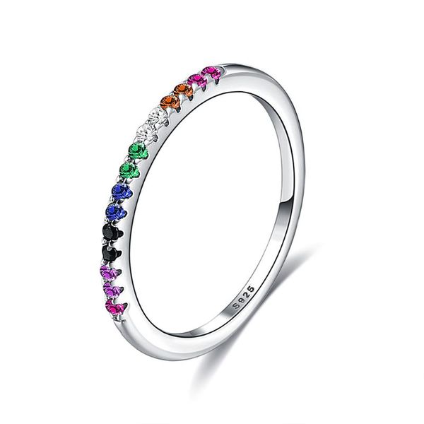 

cluster rings zemior sterling silver rainbow color finger for women stackable full round zircon wedding gift 925 jewelry on sale, Golden;silver