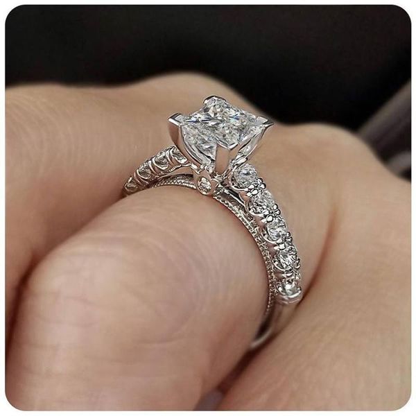 

cluster rings 14k gold princess real diamond ring for women anillos mujer bizuteria gemstone femme jewelry anel jewerly, Golden;silver
