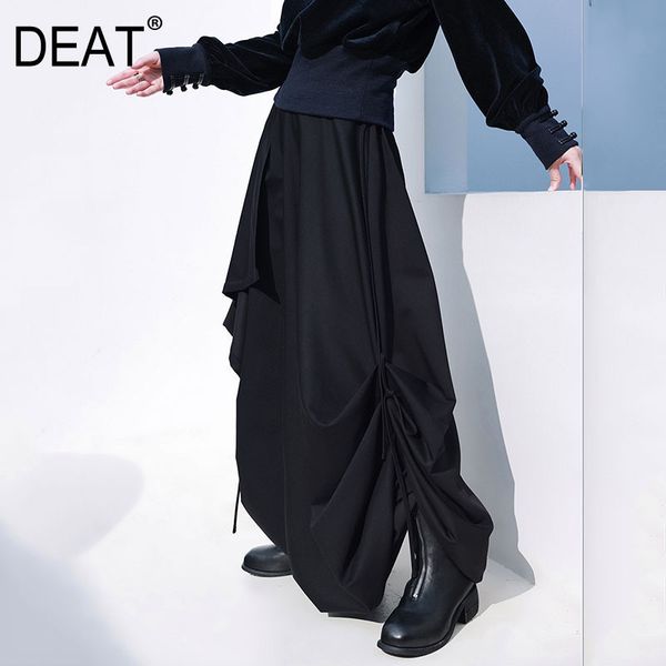 

high elastic waist black asymmetric ruched floor length half-body skirt women fashion tide spring autumn gx581 210421
