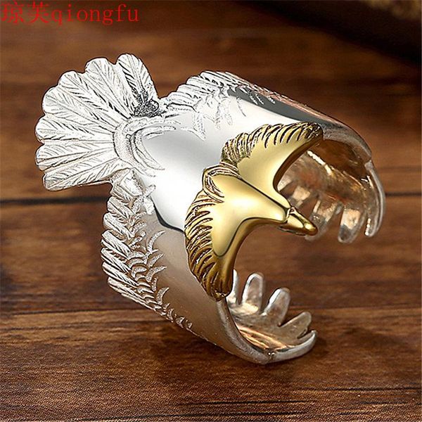 

wedding rings lucky product eagle feather ring opening retro head men's gift animal bands pagan, Slivery;golden
