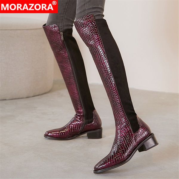 

morazora arrival women boots knee high boots med heels square toe comfortable ladies shoes winter boots for woman 210506, Black