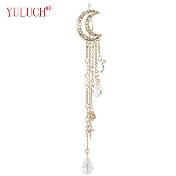 

hair clips & barrettes yuluch 2021 retro hollow crescent tassel stars clip crystal pendant beautiful woman jewelry party accessories, Golden;silver