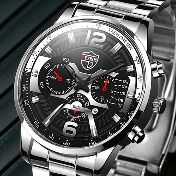 

wristwatches luxury calendar watch men's stainless steel relojes para hombre business quartz relogio masculino men male clock saati, Slivery;brown
