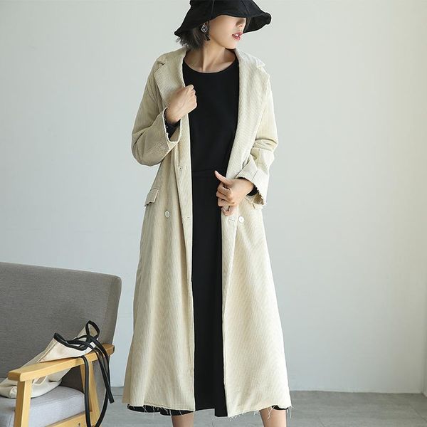 

women's trench coats jiangnan celebrity inspired literary long corduroy burr coat women loose 2021 autumn# md059039-01, Tan;black