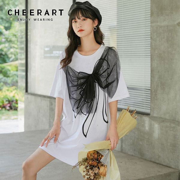 

butterfly patch summer long t shirt women tshirts casual korean designer loose tee femme 210427, White
