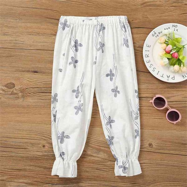 

summer and spring toddler casual floral allover linen trouser harem pants for baby girls 210528, Blue