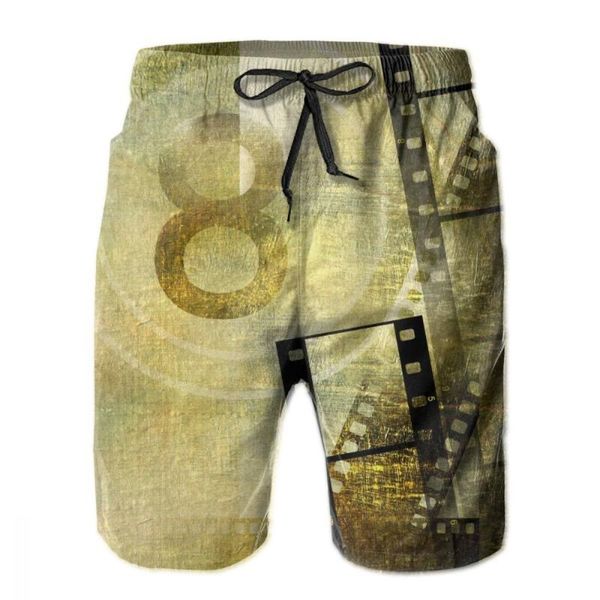 

summer beach swimsuit men's quick-drying swimwear retro movie print men breathable shorts male, White;black