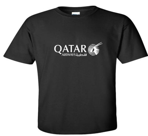 

qatar airways white logo aviation airline black t-shirt, White;black