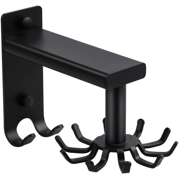 

kitchen utensil rack wall mounted, pots and pans hanging rack, sliding rail rotating pot with 10 removable hooks storage & organization