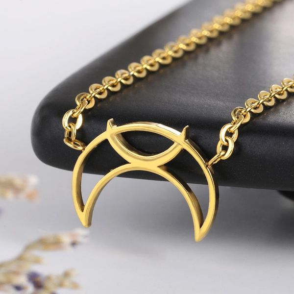 

pendant necklaces geometric moon necklace for woman girl stainless steel choker gold silver party wedding neck chain female jewelry 2021 tre