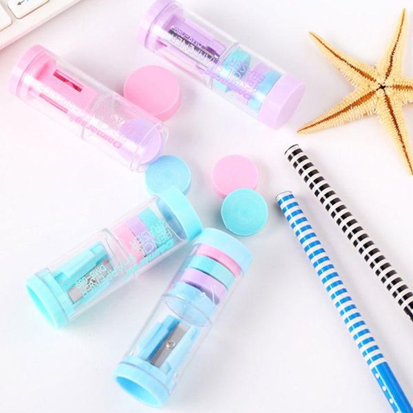 

refills w3jd candy color pencil sharpener with erasers kawaii for girls gifts school supplies, Black;red
