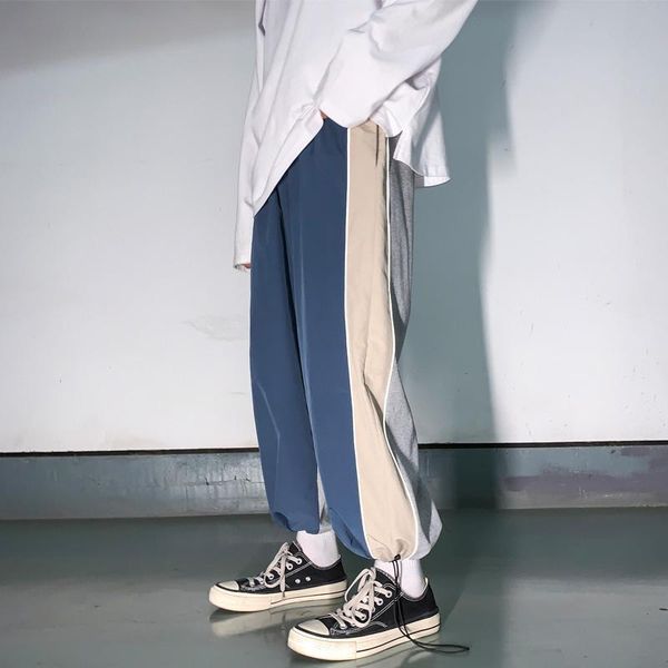 

men's pants reflective harem joggers men 2021 spring striped sports for casual man sweatpants simple classic fashion, Black