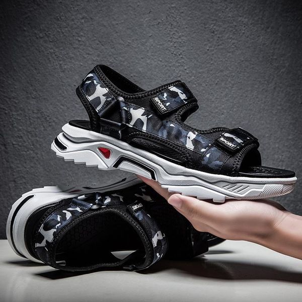 

sandals men summer shoes korean trend outdoor breathable non-slip fashion wear beach zapatos de hombre, Black