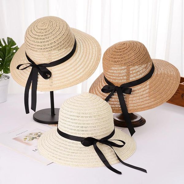 

wide brim hats beach straw hat children's summer sun protection and sunshade travel holiday versatile big edge cool breathable, Blue;gray