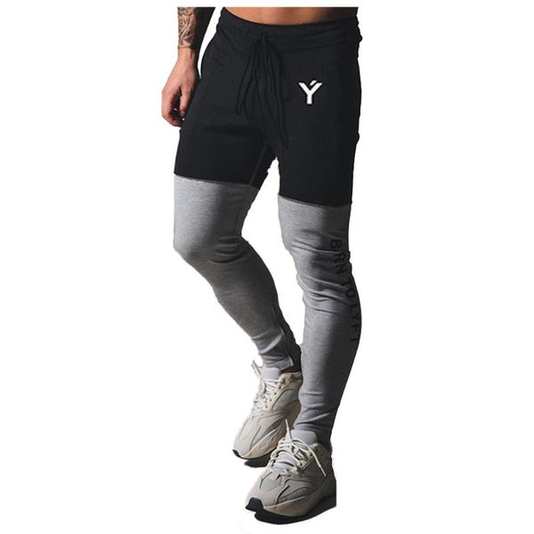 

men's pants individual splicing leggings european and american street fashion brand color matching comfortable elastic sports, Black