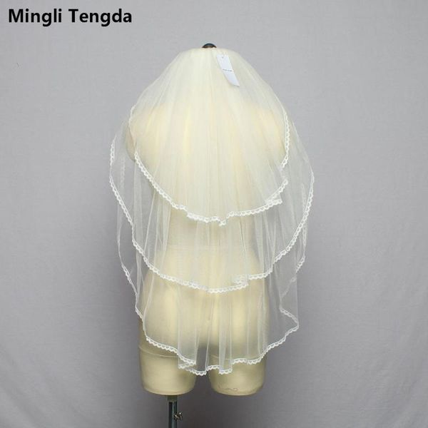 

bridal veils mingli tengda ivory veil with comb three-layer short lace wedding elegant lady sluie velo de novia blusher, Black