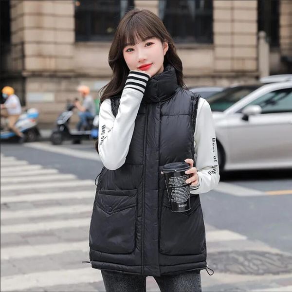 

women's vests fashion winter vest 2021 warm coat female jacket outerwear ladies waistcoat black, Black;white