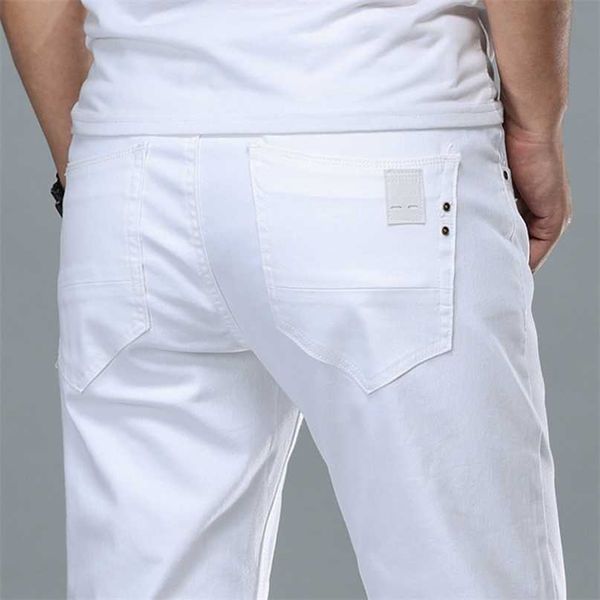 Moda Streetwear Soft White Denim Calças Homens Baggy Jeans Slim Fit Calças Classic Negócios Trabalho Casual e Simples Homme 211108