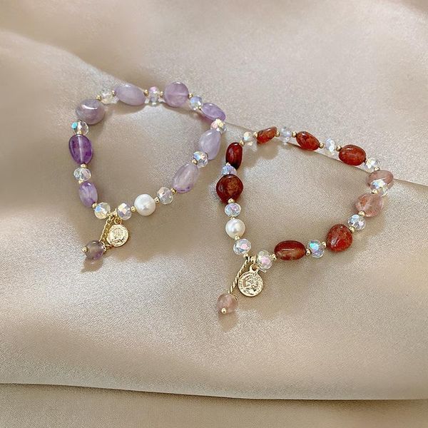 

charm bracelets origin summer funny 2 styles purple red colour crystal beaded bracelet for women girls alloy round coin pendant, Golden;silver