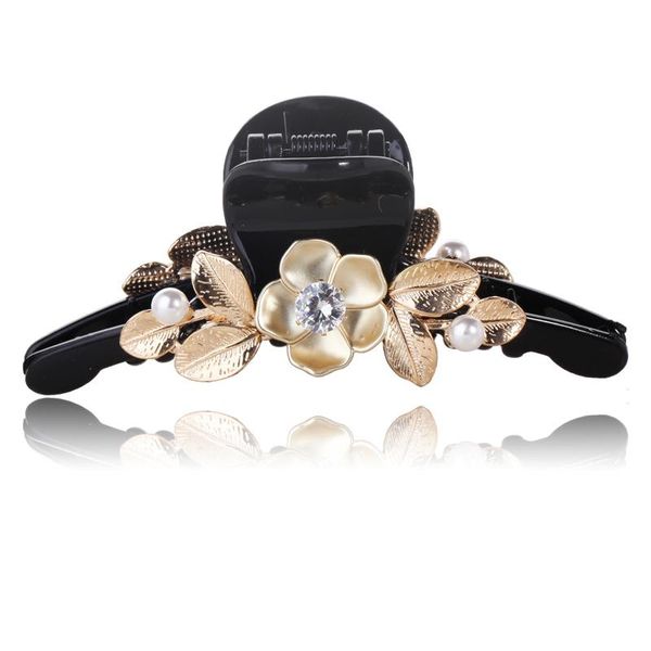 

hair clips & barrettes fashion black acrylic claw metal flower embellished pearl crystal inlaying accessories, Golden;silver
