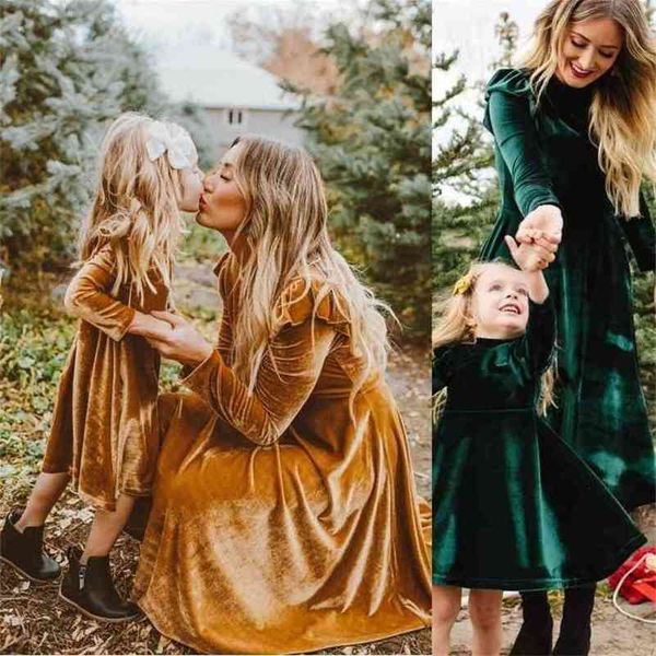 

autumn mother daughter dress full sleeve mommy and me es clothes family matching outfits look mom mum & baby girl's 210724, Blue