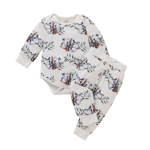 

clothing sets 0-12m born infant baby boy girl 2pcs autumn casual set animal printed romper pants, White