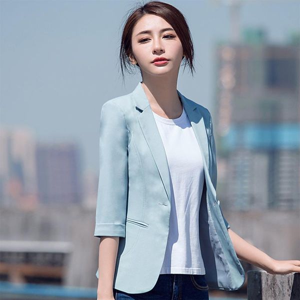 

office lady formal fashion women blazers and jackets notched slim solid coat three quarter sleeve blazer feminino women's suits &, White;black