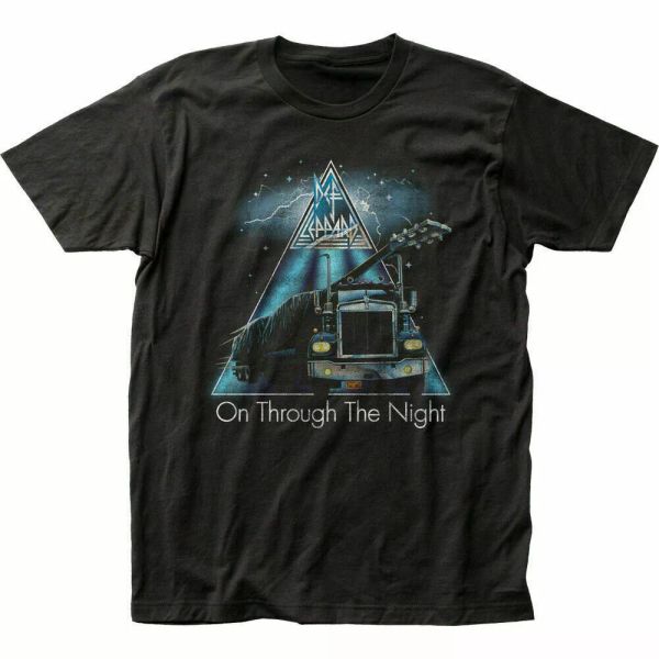 

def leppard on through the night t shirt mens licensed rock roll band tee black, White;black