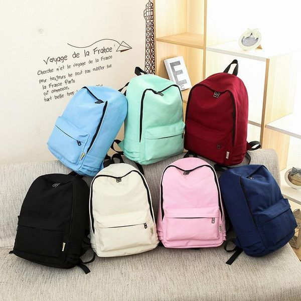 

backpack 2021 middle school student canvas schoolbag korean solid color female travel college style