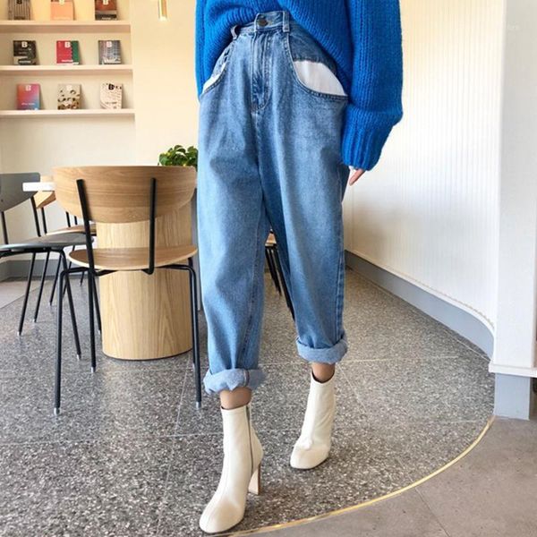 

women's jeans harem korean women high waist classic blue vintage casual denim jean femme