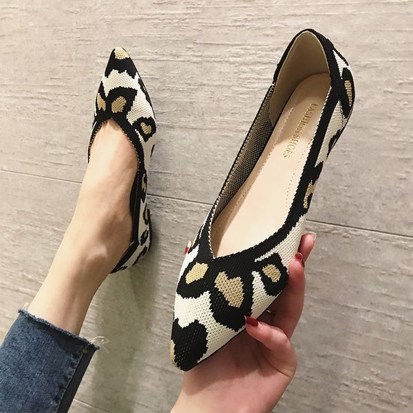

sandals leopard pointed toe stretch fabric ballet flat shoes woman soft bottom slip on flats women stripes breathable ballerina fe, Black