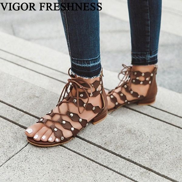 

flat sandals gladiator summer women shoes rome style 34-46 sizes cross-tied woman my270, Black