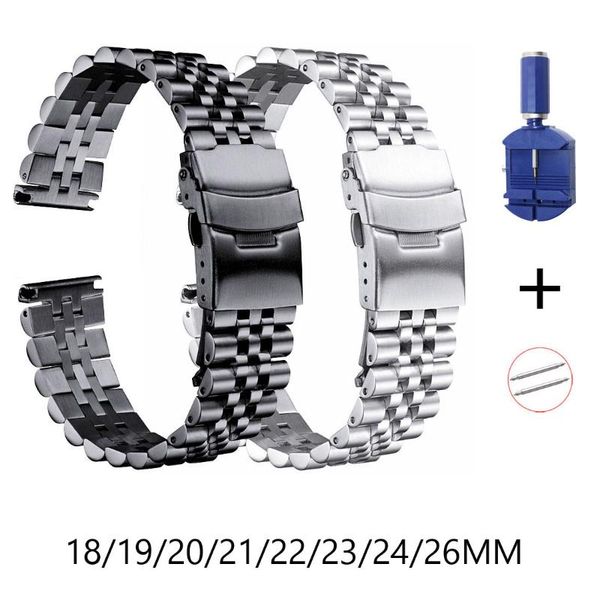 

watch bands 316l stainless steel band 18mm 19mm 20mm 21mm 22mm 23mm 24mm 26mm strap men women double lock buckle watchband, Black;brown