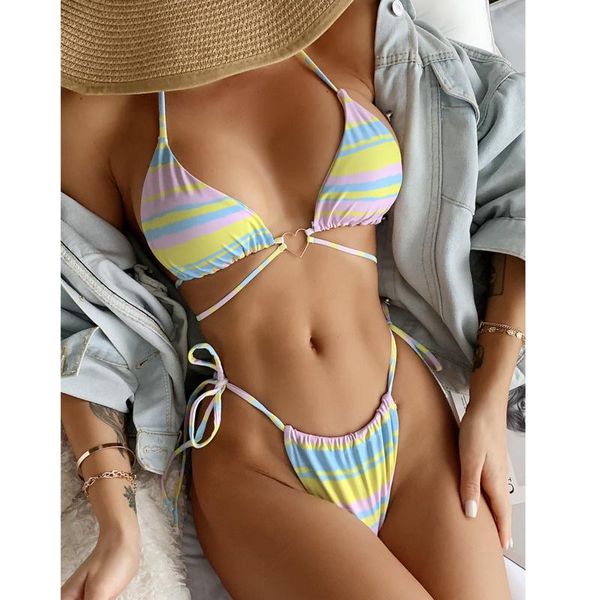 

women's swimwear women swimsuit 2021 summer push up thong beach bathing suit 2 piece striped bandage bikini set biquini, White;black