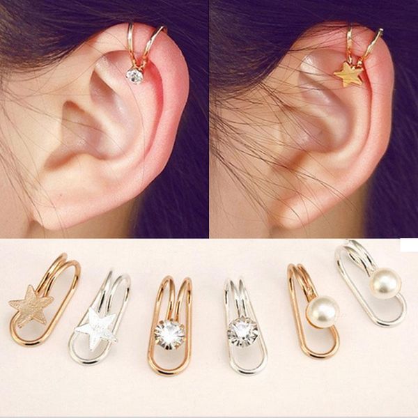 

clip-on & screw back pearl handmade star cuff earrings simple ear clip fashion gift jewelry earring for women accessories, Silver