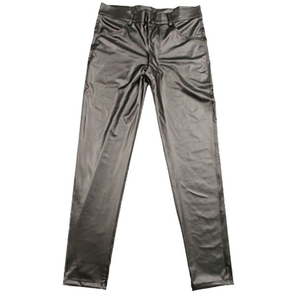 

casual leather pants thin matte light faux leather pants stretch tight leg pants casual leather stage male pencil trousers, Black