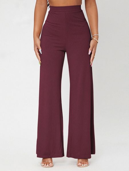 

petite solid rib-knit wide leg pants n7fq#, Black;white