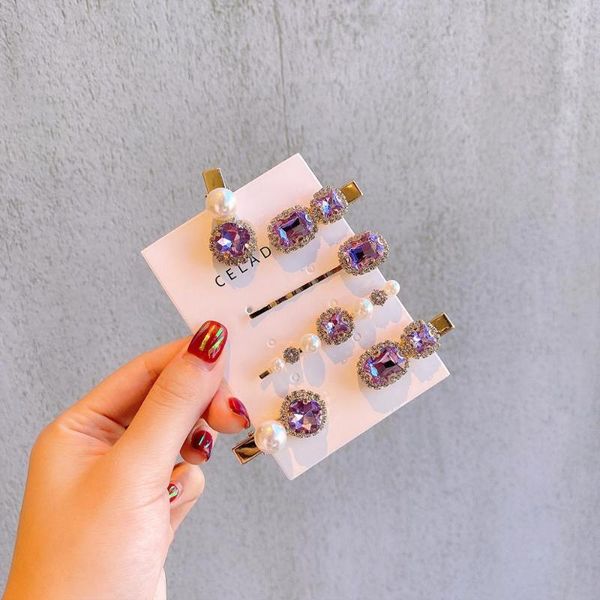 

hair clips & barrettes bling purple crystal pearl pins women girls accessories princess rhinestone hairpins headdress, Golden;silver