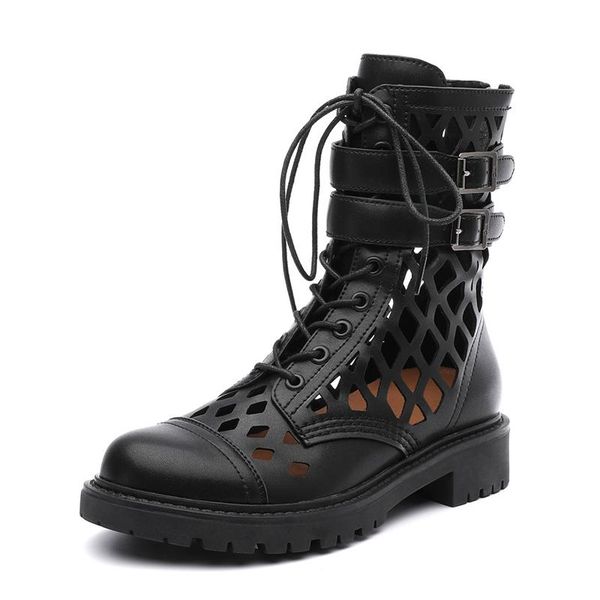 

summer shoes for women's mid calf boots women woman 2021 chunky heels fashion platform booties, Black