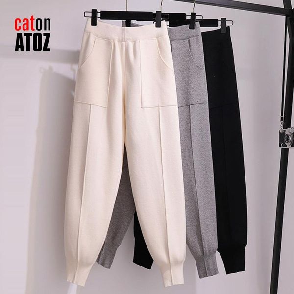 

catonatoz 2315 autumn winter chic harem pants women loose trousers comfortable thick warm casual knitted sports women's & capris, Black;white
