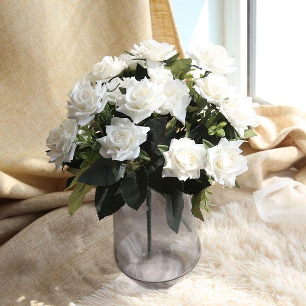

head artificial silk rose bouquets white fake flower home garden party wedding bride decor living room decorative flowers & wreaths