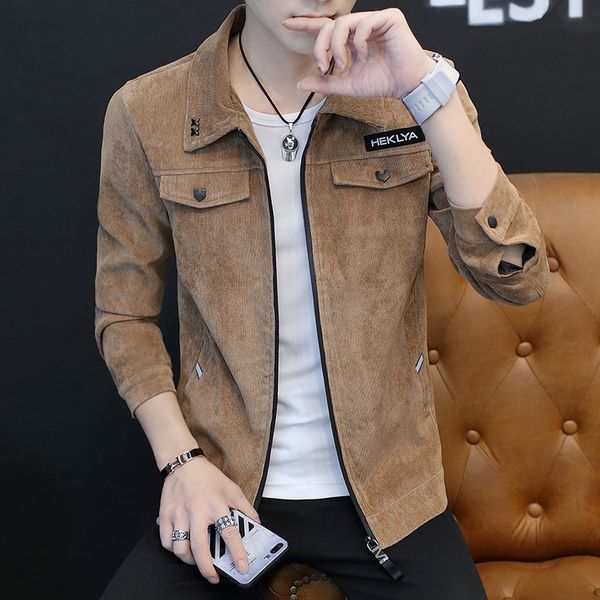 

2021 men's casual jacket fashion spring and autumn trend coat work clothes youth men, Black;brown