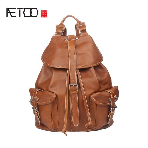 

backpack aetoo men's casual leather backpack, vegetable tanned lapbag, cowhide