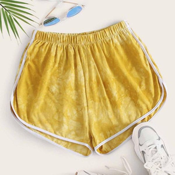 

women's shorts women casual fitness gym high waist quick dry skinny bike tight short solid color slim fit sport tie-dye, White;black