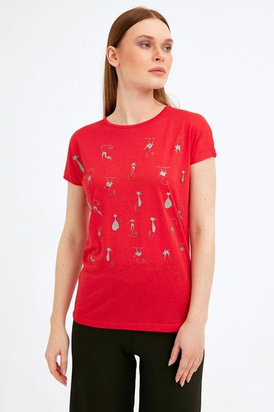

women's t-shirt red metallic cat women printed t-shirts sport stylish 2021 fashion, White