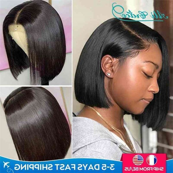 

grace for women ali short human hair closure wig natural hairline brazilian straight lace front bob wigs, Black